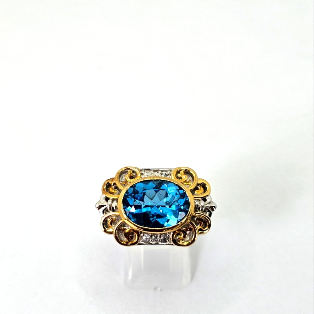 Earth Mined Swiss Blue Topaz Ring Palladium Sterling Silver 18k Sz 8! 💙💫 - Picture 4 of 15